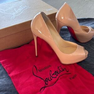 Christian Louboutin Beige Patent Peep Toe Heels